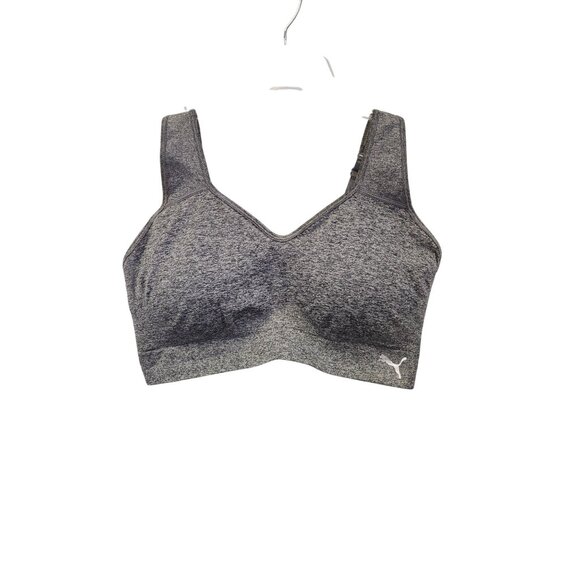 Puma Womens Gray Padded Sports Bra Size L Adjustable Straps Stretch Fabric 3684 - Picture 1 of 5